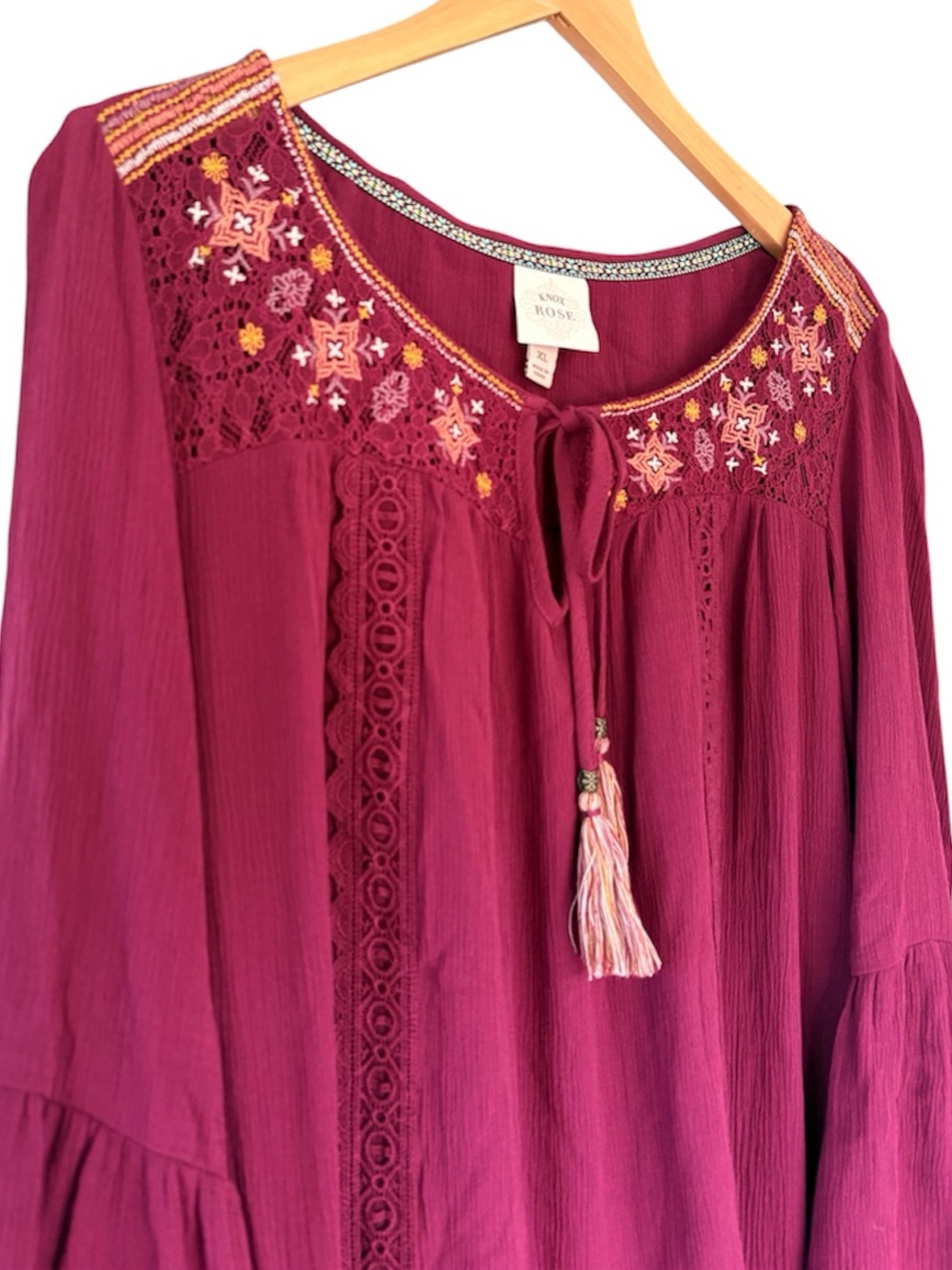 Knox Rose Burgundy Embroidered Peasant Dress XL boho festival comfortable - Picture 3 of 6